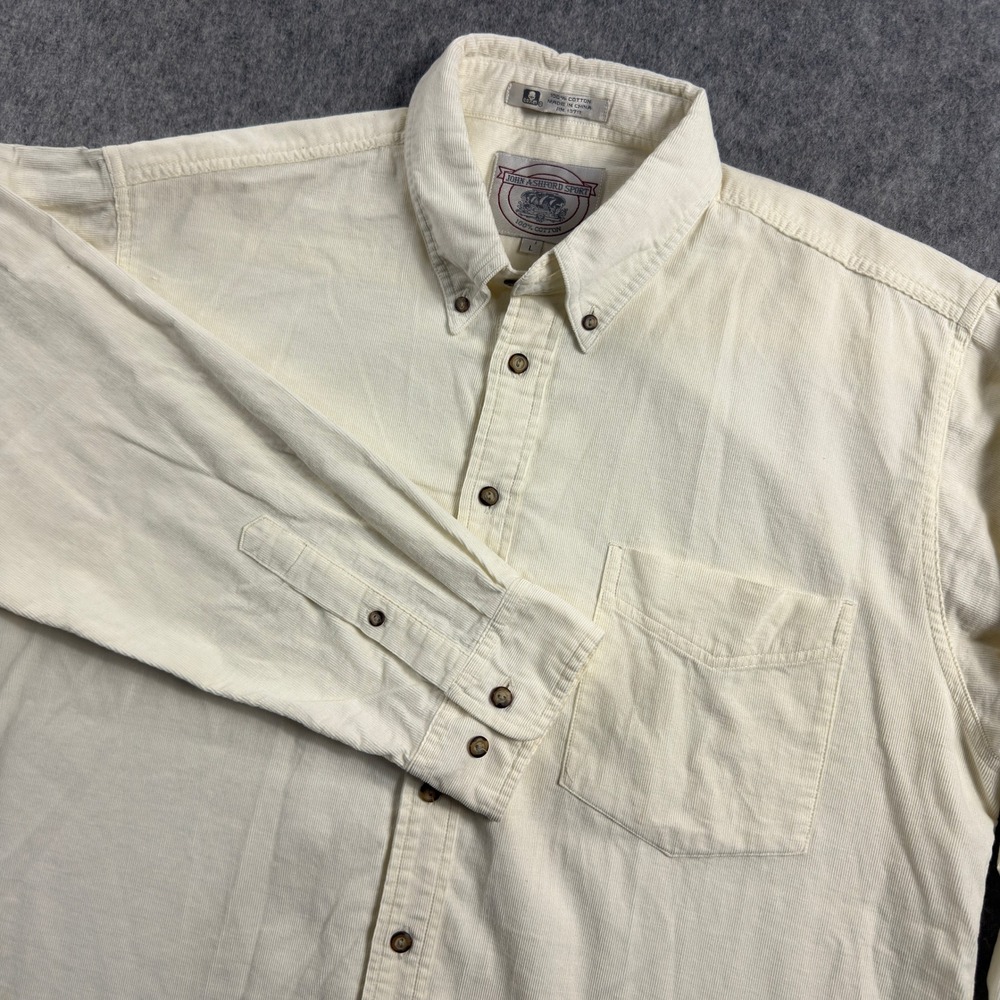 John Ashford Sport Mens Cream Corduroy Button Down Shirt Large Long Sleeve